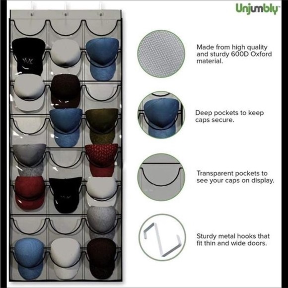 24 pocket over The-Door Cap Organizer with Clear Deep Pockets to Protect - Picture 5 of 6